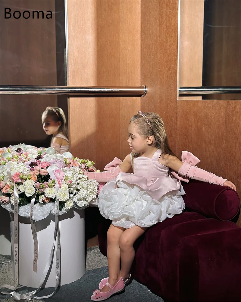 Booma Flowers Girl Dresses Pleat Tulle Spaghetti Strap Sleeveless Wedding Party Dress for Kids Girls Prom Gowns Customized image 4