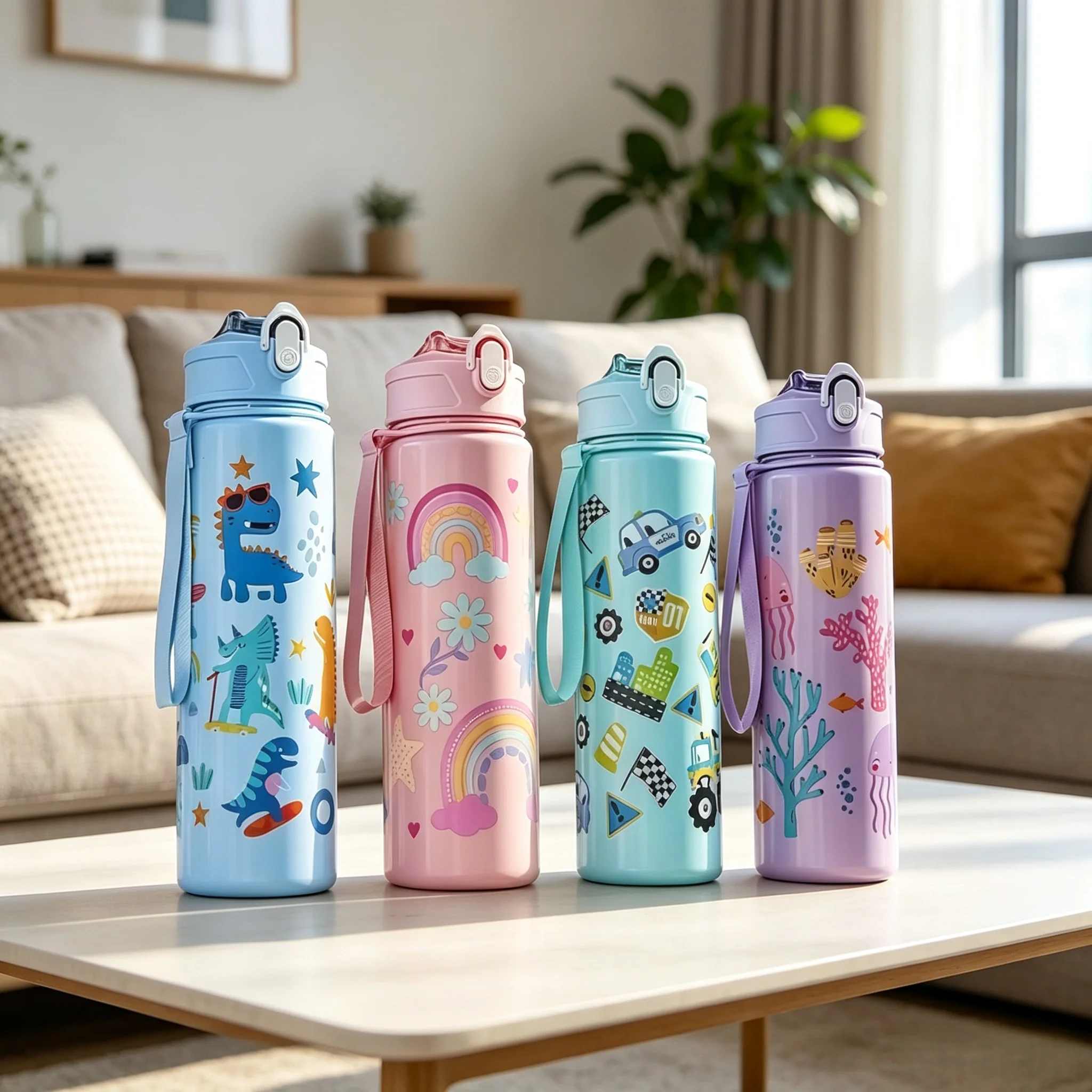 750ml Dinosaur Water Bottle For Kids Water Sippy Cup With Silicone Straw Leakproof Plastic Water Bottles Summer Kids Water Cup