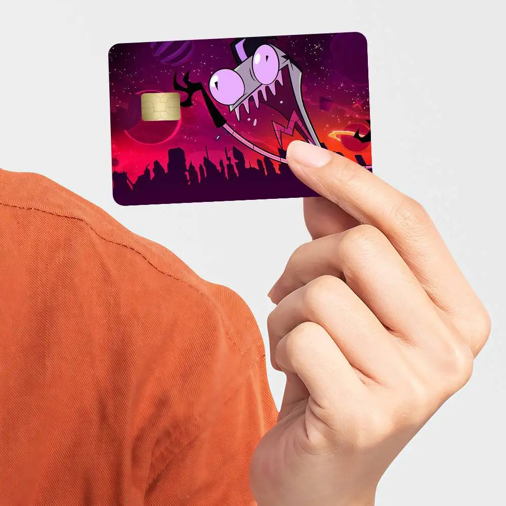 Cartoon I-invader Cool Funny Z-zim Credit Card Skin Stickers for Bank Card Bus Metro Card Sticker Waterproof