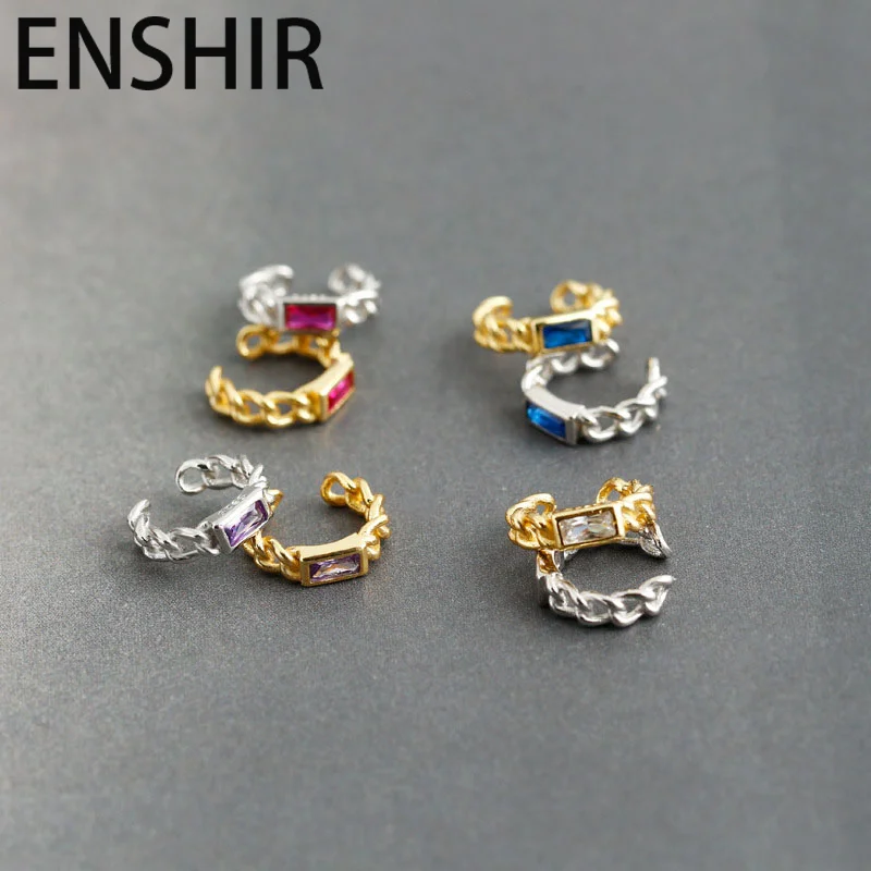 ENSHIR Chain Twisted Zircon Earrings for Men Women Colored Zircon Ear Bone Earrings Daily Jewelry
