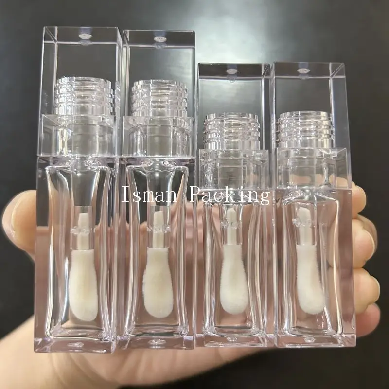 

50Pcs empty all clear 8ml 10ml square refillable big brush wand lip gloss container tubes cosmetic lip balm lipstick packaging