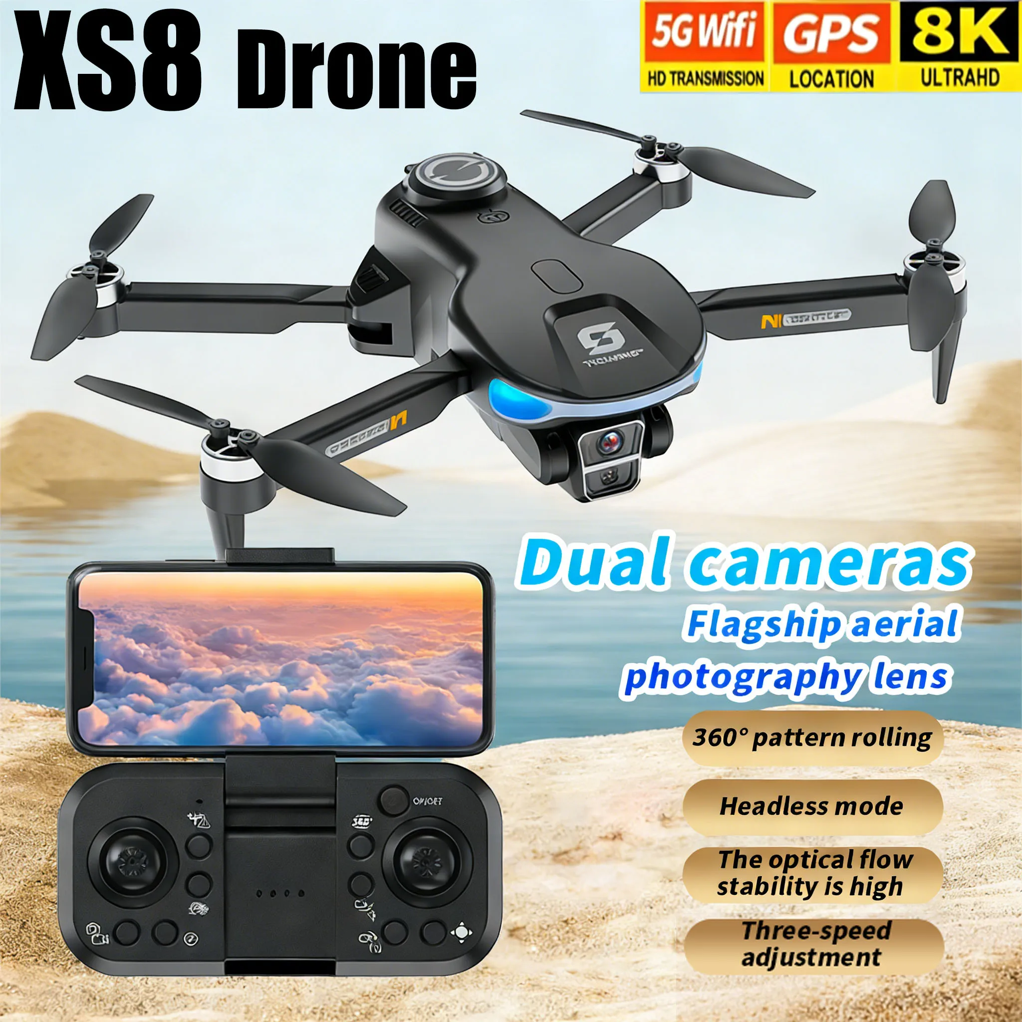 XS8 riem voor het vermijden van obstakels 4,3 inch scherm luchtfotografie borstelloze drones HD-camera 20 minuten vliegtijd borstelloos opvouwbaar