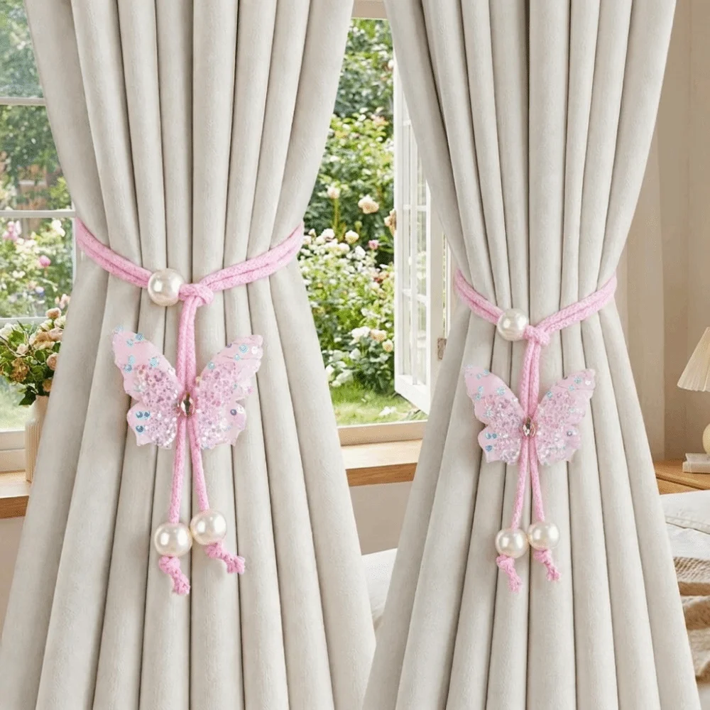 Sequin Butterfly Shaped Curtain Tieback Handmade Simple Curtain Holders Artificial Pearl Decorative Creative Curtain Straps