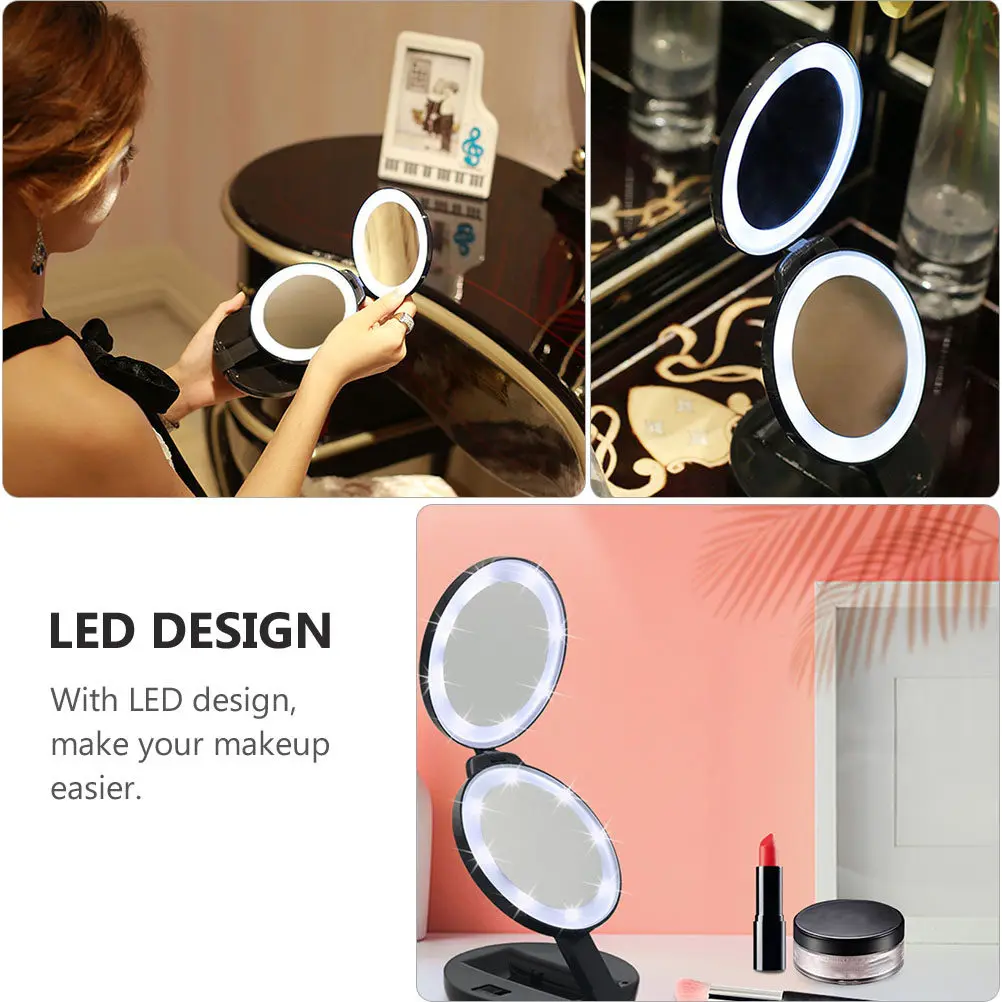 1Pcs Folding Makeup Mirror Compact Double Sided Magnifying Mirror with LED Illumination Ideal for Skin Blemish Check and on The