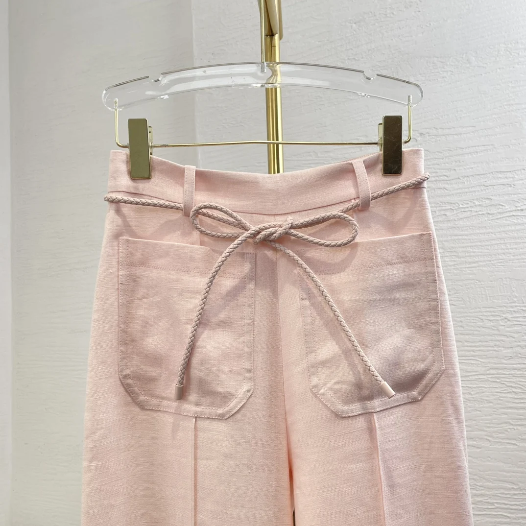 

2025 Elegant Pink Hardware Button Horn Button Blazer Tops and Pants Women's Clothing Set