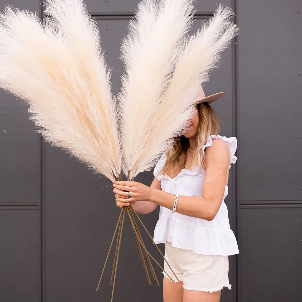 1Pcs Faux Pampas Grass Decor Plume Grass Artificial Phragmites australis Vase Decorations Fake Reeds Plants Everlasting Flowers