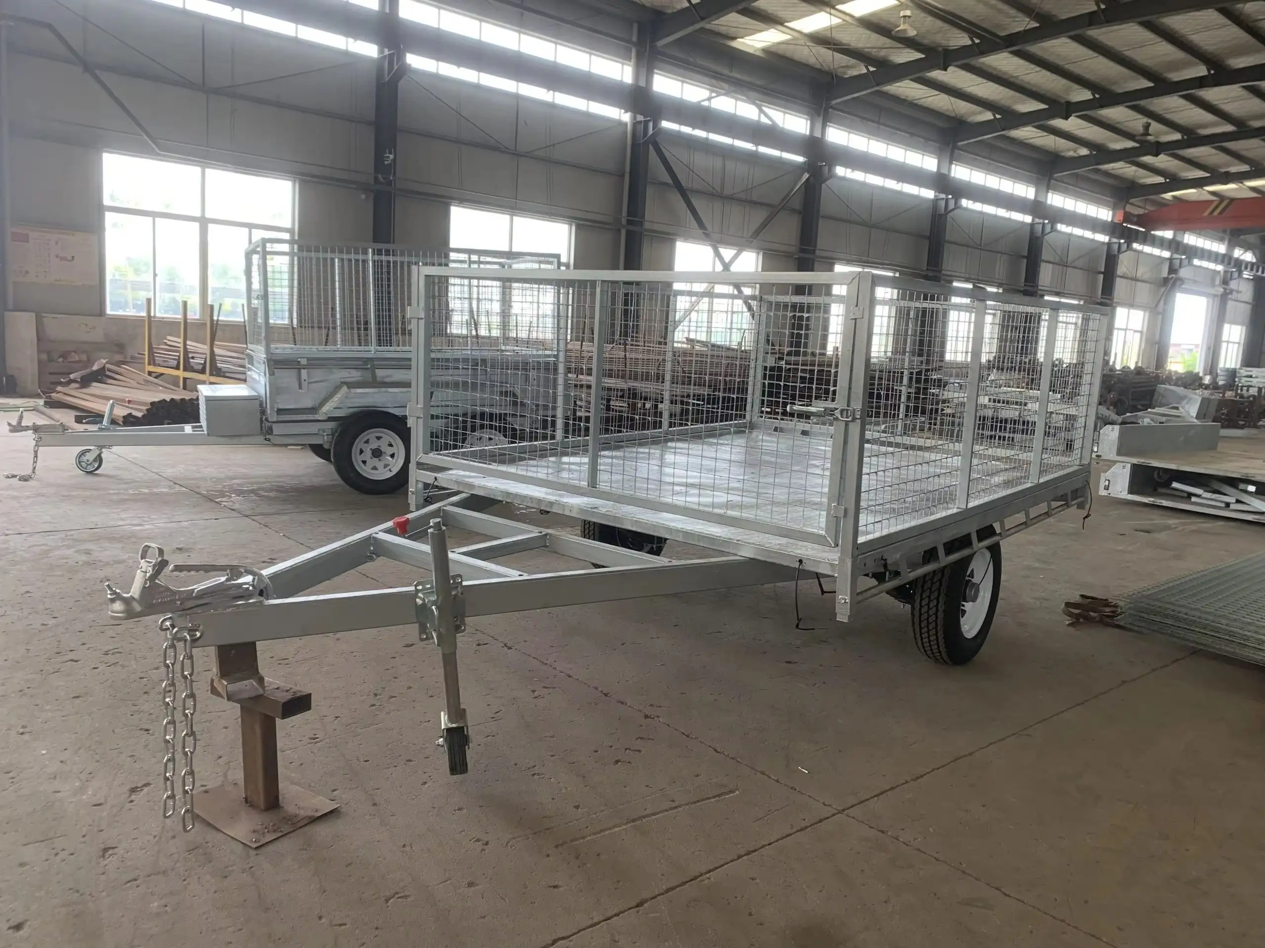 Farm Utility Caged Box Trailer Galvanised Steel Frame With Spare Tyre Multipurpose Farm Hauling Trailer For Animal Feed Crops