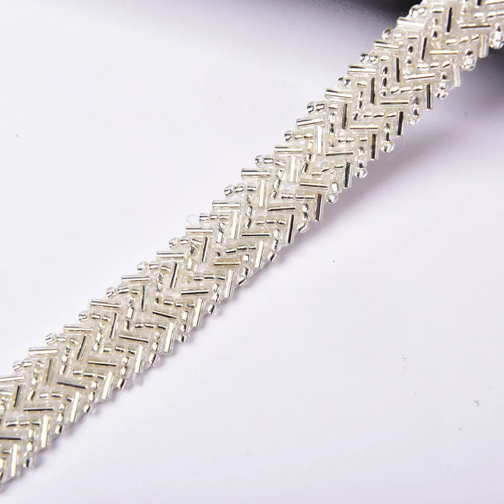 Pearl Beaded rhinestone Trims Sew on Mesh Lace Ribbon Banding Garment Applique DIY hair Clothes Wedding Dress Belt Accessories