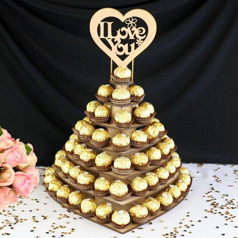 I Love You Wooden Chocolate Candy Heart Wedding Centrepiece Display Stand Holder Birthday Party Decor top sale