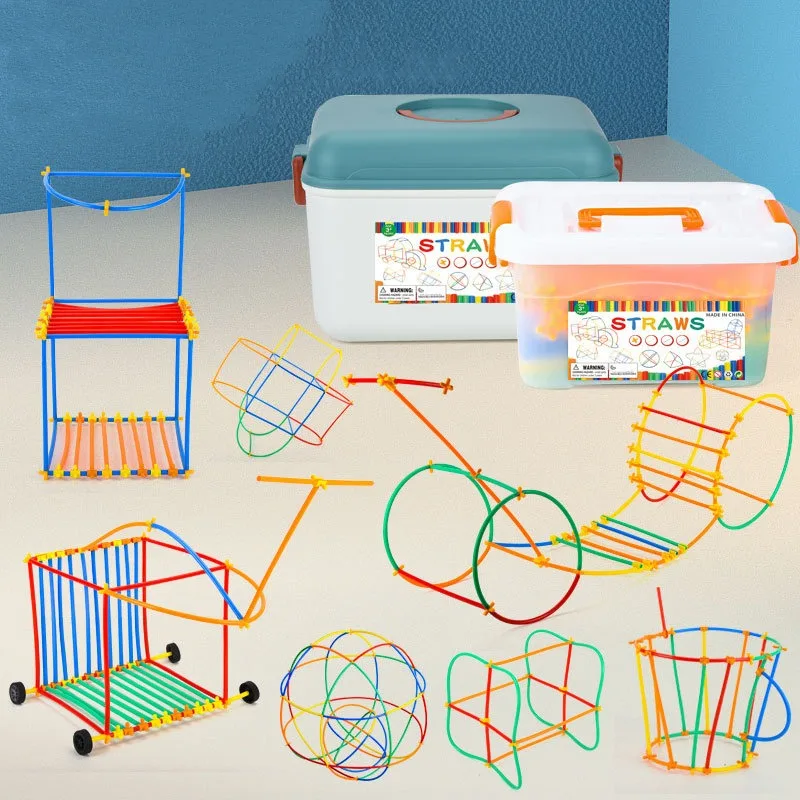 Children Plastic Straw and Connectors Building Blocks Sets Handmade DIY Construction Toys Educational Montessori Puzzle Toy