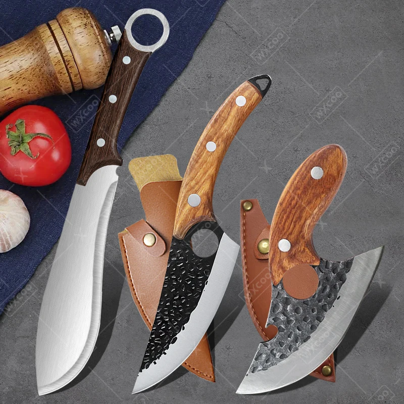 WXCOO High Carbon Boning Knife Specialised Kitchen Knives Hand Forged Stainless Steel Meat Chopping Cleaver Sharp Fruit Peeler