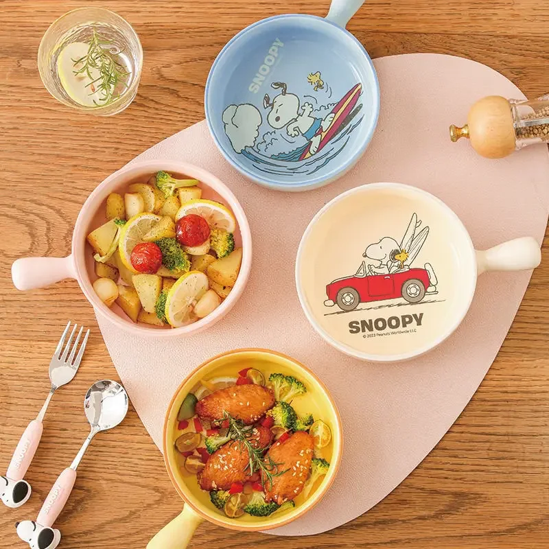 Snoopy thickened ceramic handle instant noodle bowl cartoon cute high temperature resistant large capacity soup bowl salad bowl