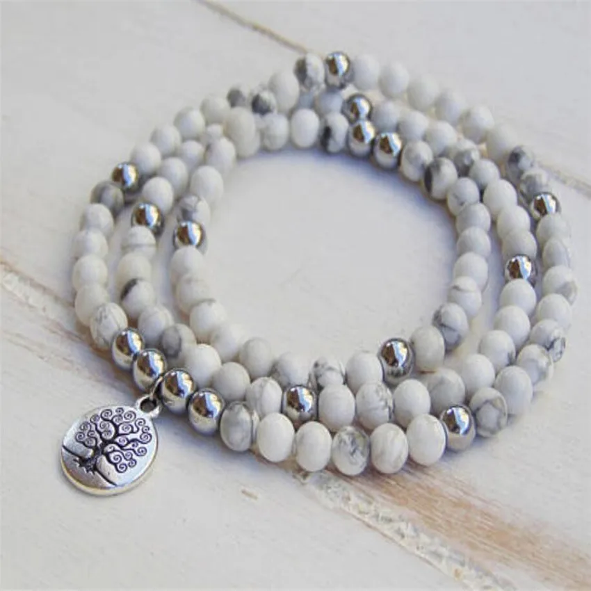 6mm White Howlite Bracelet 108 Beads Beaded Stackable Energy Cuff Relief Party Fragrant Women Handmade Prayer