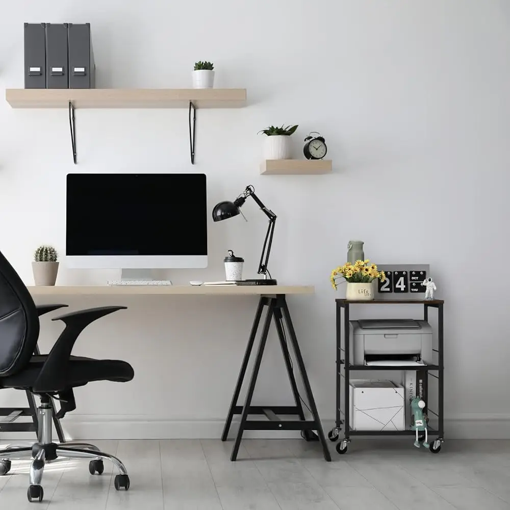 3 Tier Rolling Cart, Brown Kitchen Carts On Wheels With Storage, Multifunctional Utility Cart For Kitchen, Bathroom, Living