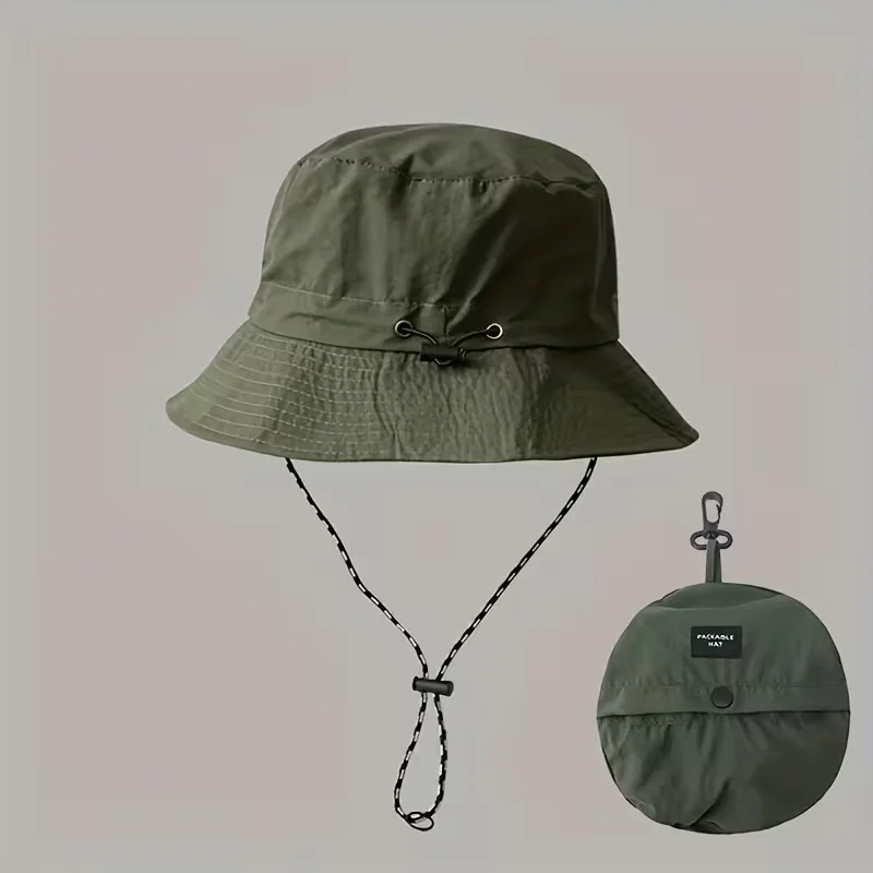 Lightweight and portable sunshade fisherman hat with built-in storage bag, windproof rope for travel, outdoor sunshade sun hat