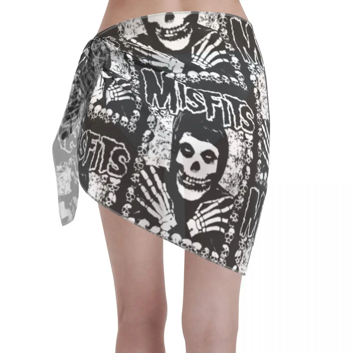 Personalizado M-Misfits Rock Punk Skull pareos cortos traje de baño Vestido de playa Sexy estampado Bikini Wrap Sheer cubrir Sarong Beach Wrap