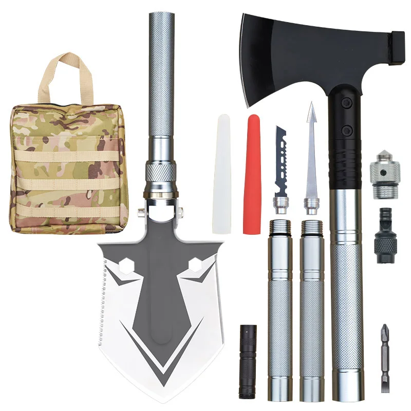 

Multi-Function Tactical Survival Axe Shovel Flash Light 420J2 Stainless Steel 6061 Aluminum Alloy 102cm for Car Camping