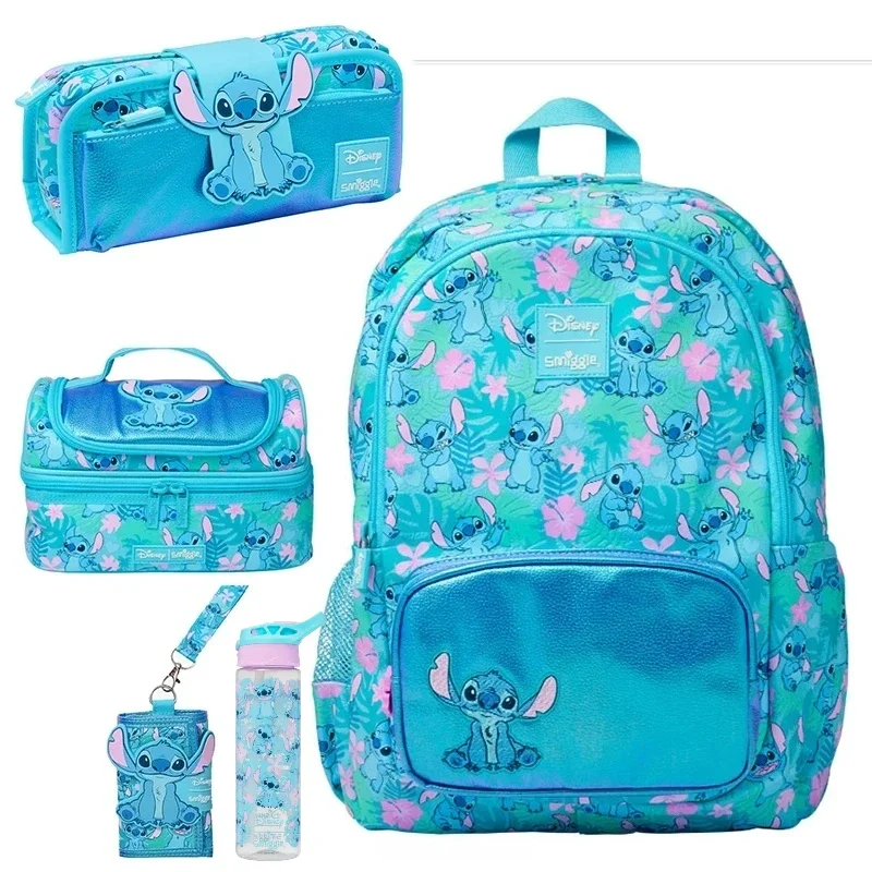 Mochila Disney Stitch, lancheira de grande capacidade e estojo de lápis, kit de material escolar de desenho animado para presente de menino e menina