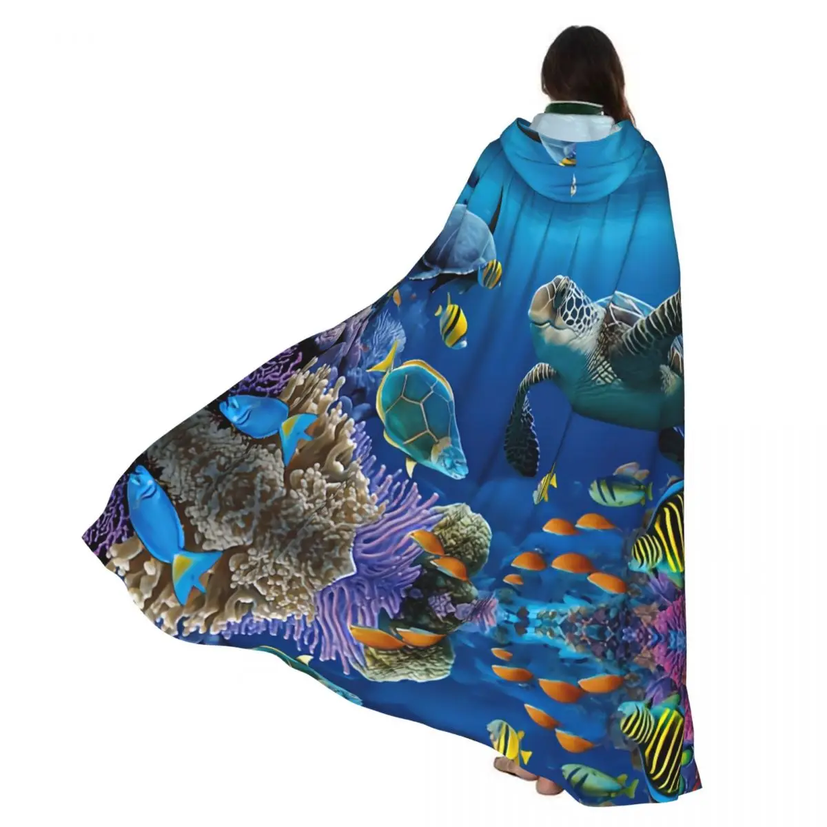 

Средневековые костюмы для косплея, подводный океан, рыба-бабочка, черепаха, рыба-клоун, дротик, плащ с капюшоном, длинные халаты, куртки, пальто, карнавал