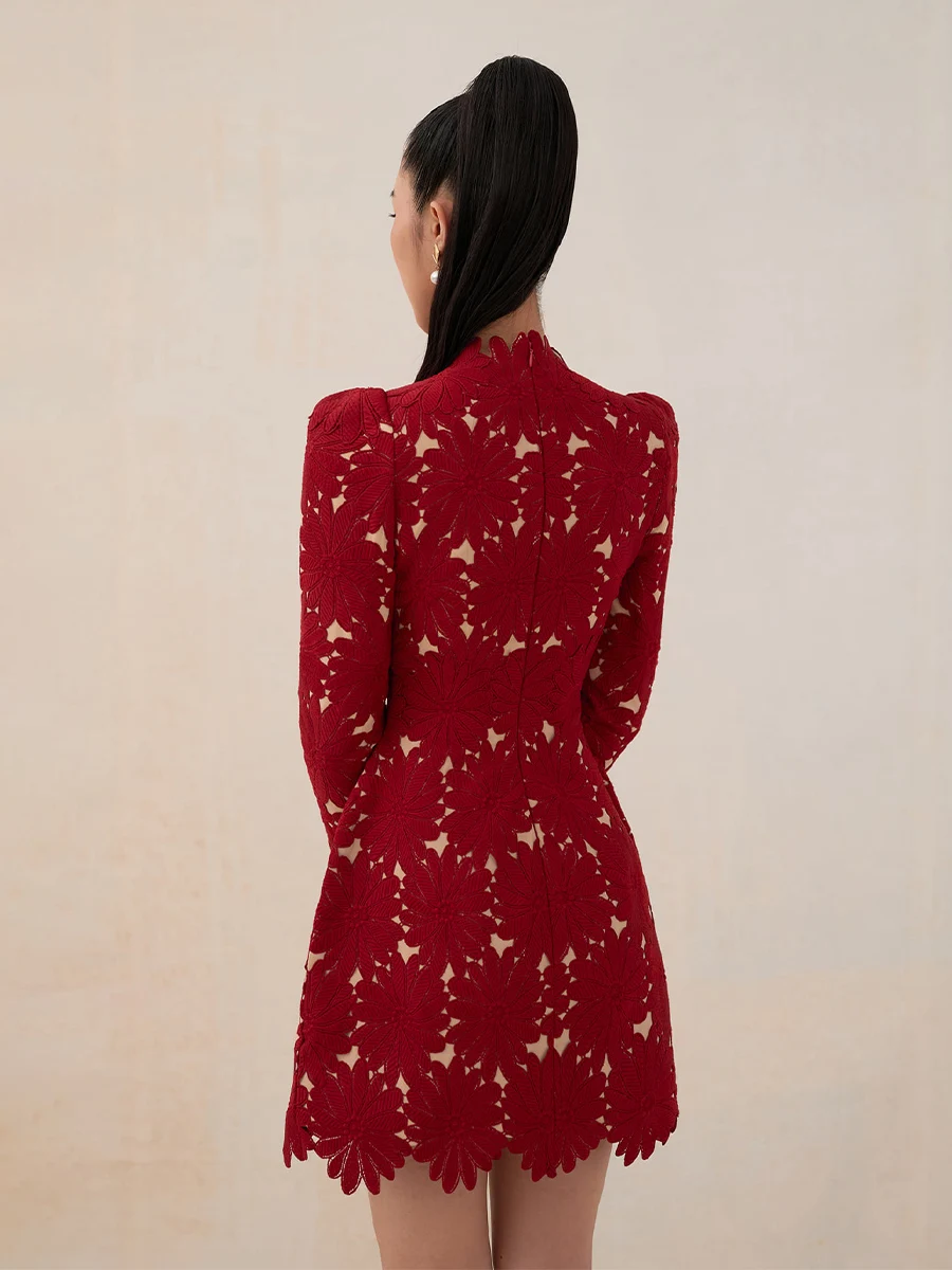 Женское кружевное платье, красное полуофициальное платье с подкладкой телесного цвета