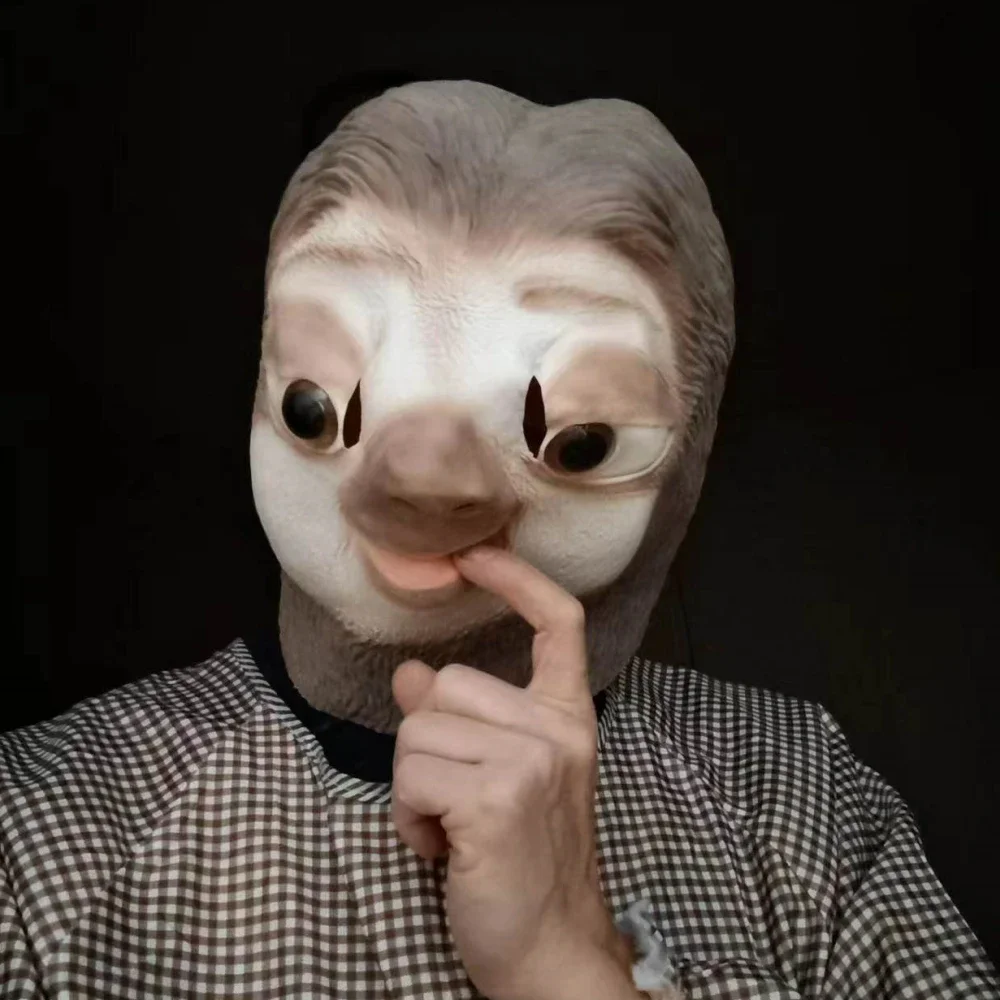 Animal Sloth Mask, Novel And Realistic Halloween,Masquerade Role Play Carnival Latex Cute Sloth Head Supplies