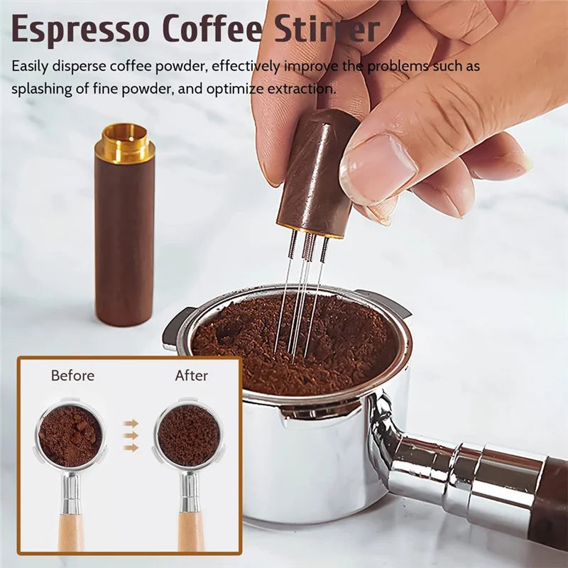 【Flash Sale】Espresso Coffee Stirrer, 8 Needles Espresso Stirrer With Natural Wood Handle, Espresso Accessories Coffee Stirrer