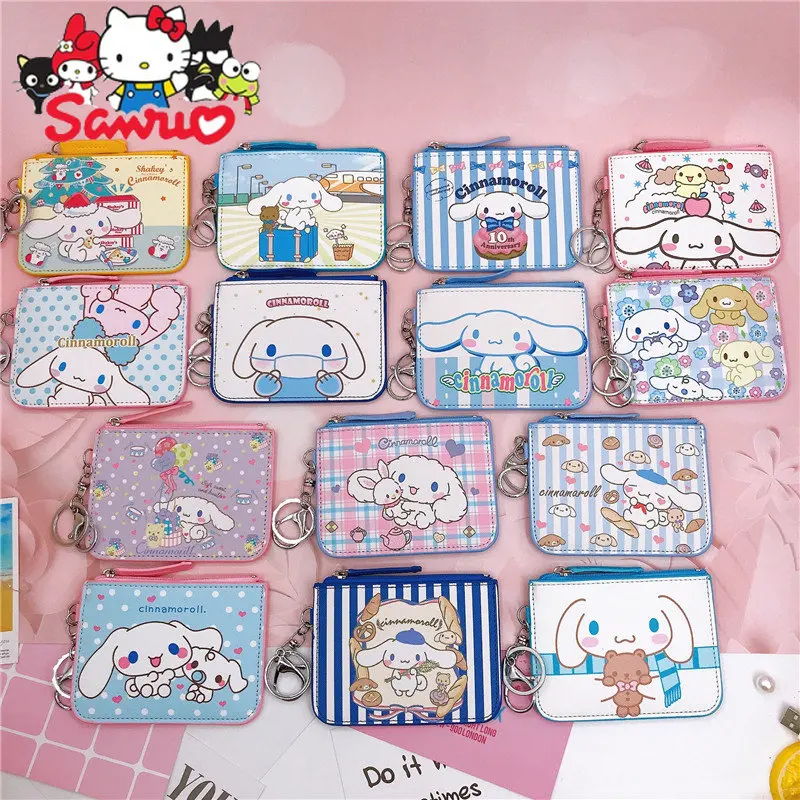 

Sanrio Cinnamoroll Cartoon Big-eared Dog Badge Sleeve Work Card Holder Holder with Key Ring Coin Wallet Cartoon Card Campus Card