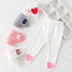 Baby Girl Pant com Footies, Calças PP Recém-nascidas, Roupas de Criança Menina, Cintura Elástica Kid Legging, Coração, A1119