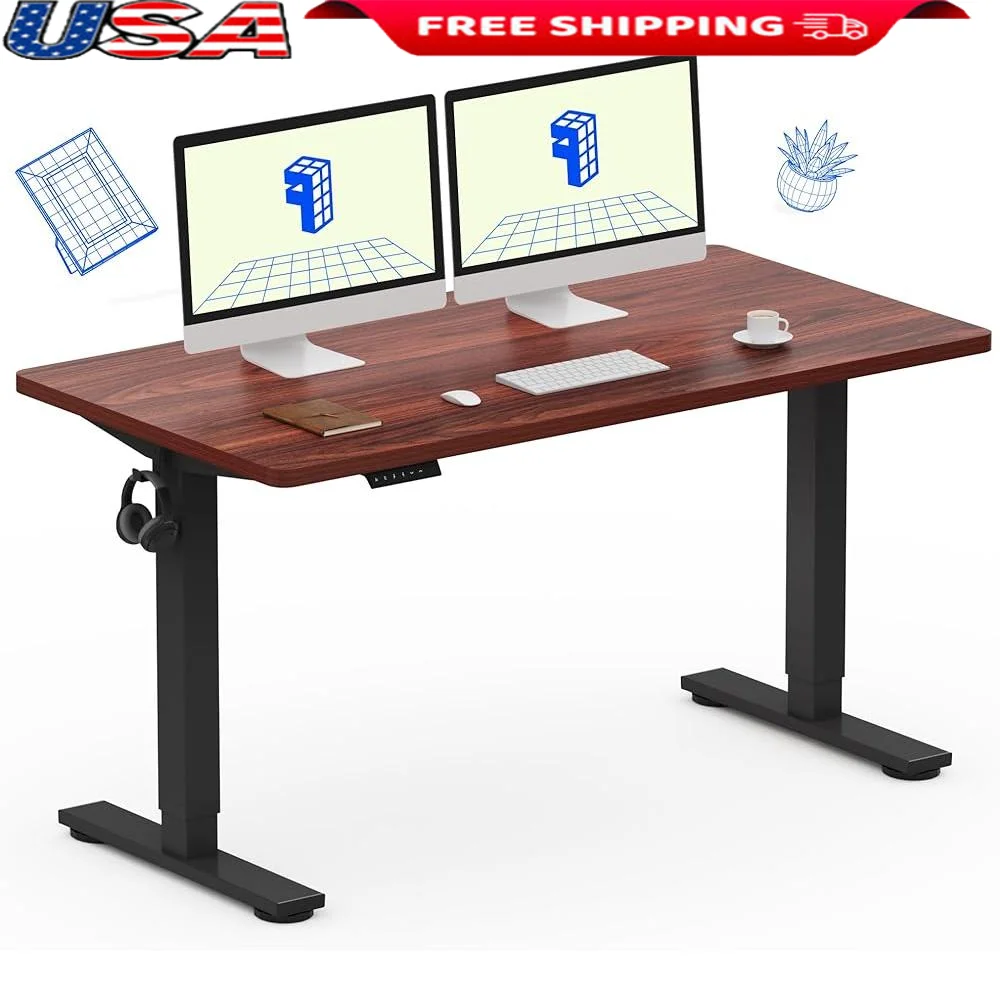 

Electric Height Adjustable Standing Desk 55x28 Inch Ergonomic Workstation Memory Presets Quiet Motor Sturdy Construction Home