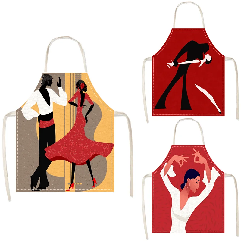 Latin Dance Apron Linen Kitchen Cooking Bib Artistic Dancer Design Women Men Gift For Party Chef Decorative Homeware
