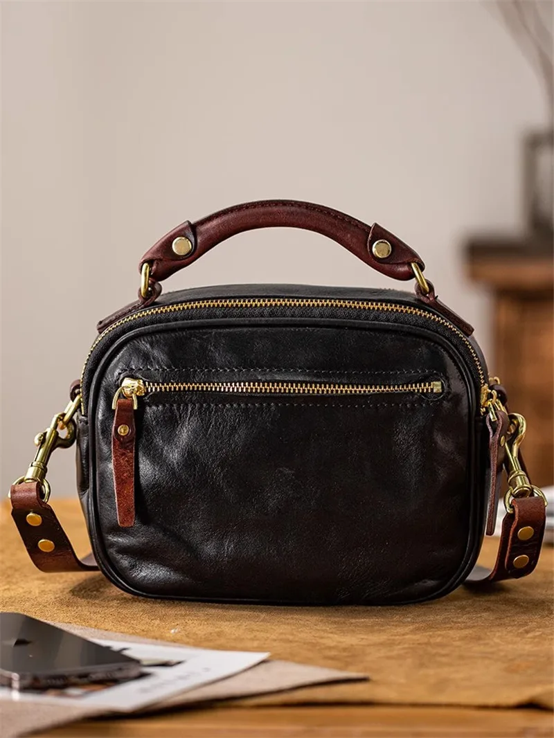 PNDME Fashion Designer Hand-made Genuine Leather Men's Small Shoulder Crossbody Bag Casual Luxury Real Cowhide Black Handbag