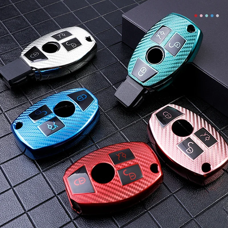 TPU Carbon Fiber Car Smart Key Case Cover Bag Keychain for Mercedes Benz CLS CLA GL R SLK AMG A B C S Class Keys