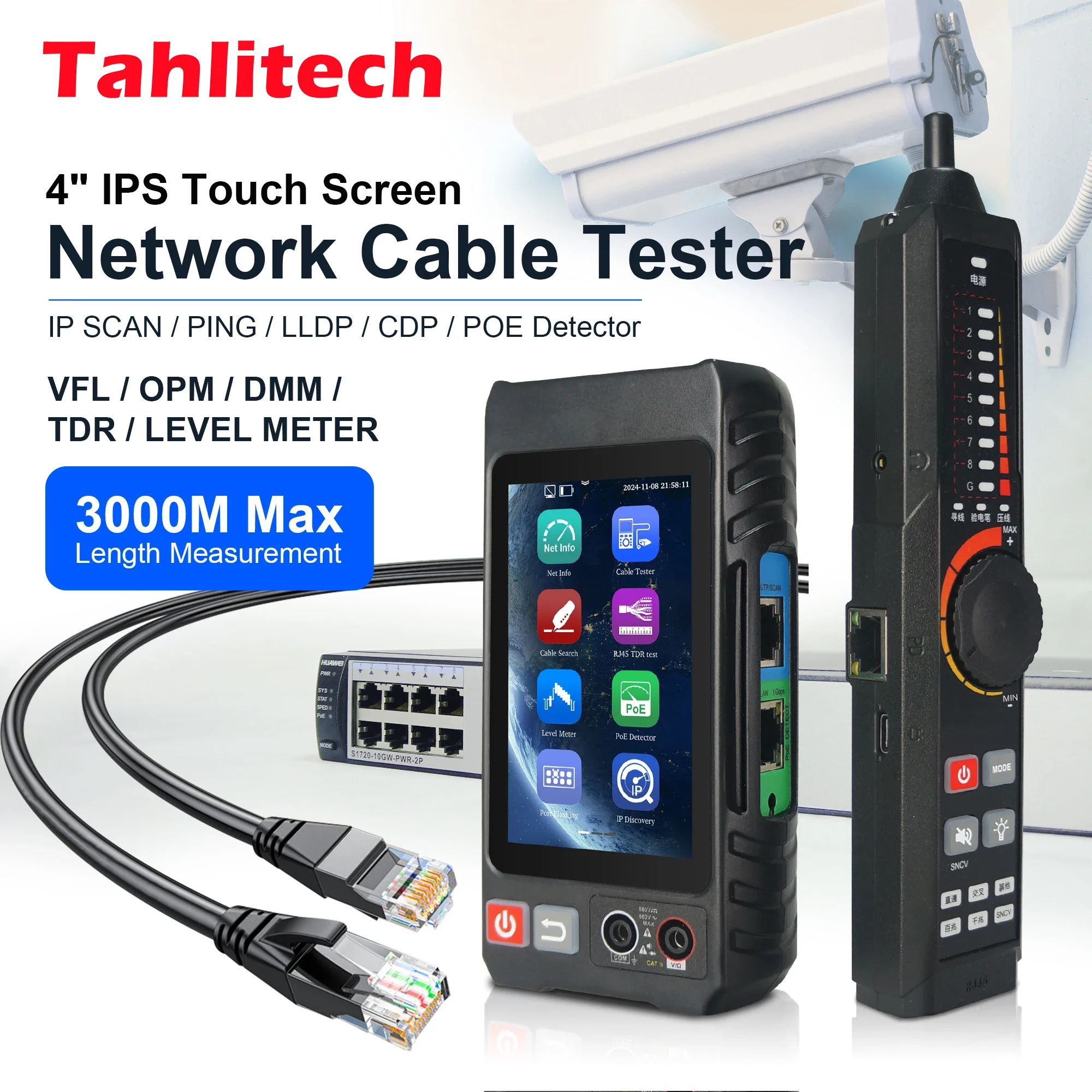 Tahlitech traqueur de câble réseau testeur de câble numérique Rechargeable traqueur de fil outils réseau détecteur de ligne analyseur de réparation réseau