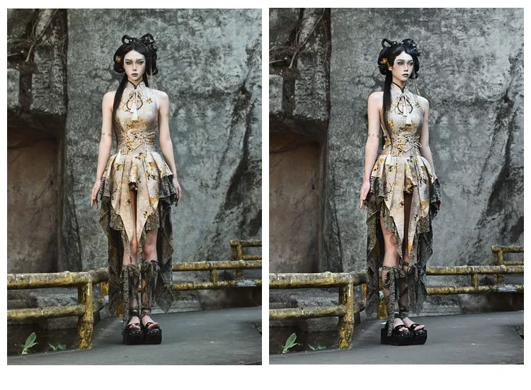 Temperament New Chinese Style Jacquard Lace Trailing Skirt Spring Autumn Fashion Girl Versatile Loose Irregular Street Skirts