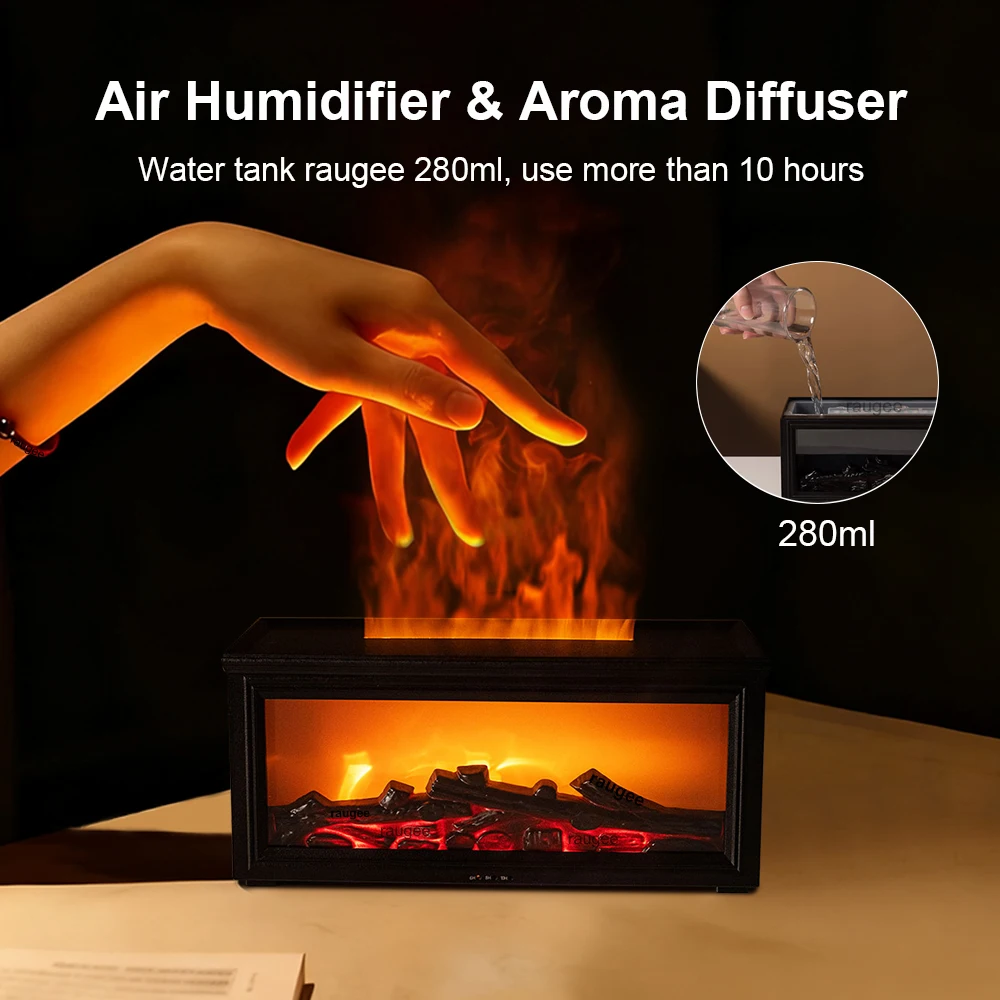 Aroma Air Humidifier Simulated Fireplace Essential Oil Diffuser 280ML Household Colorful Flame Aroma Diffuser with RemoteControl