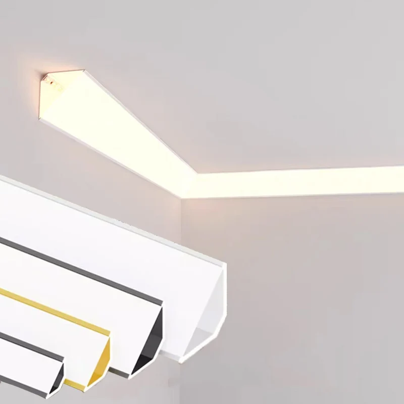 

Угловой алюминиевый профиль 45 градусов для накладного монтажа, потолочный светодиодный канал, жесткий светильник-полоса для внутреннего декора, направленное освещение