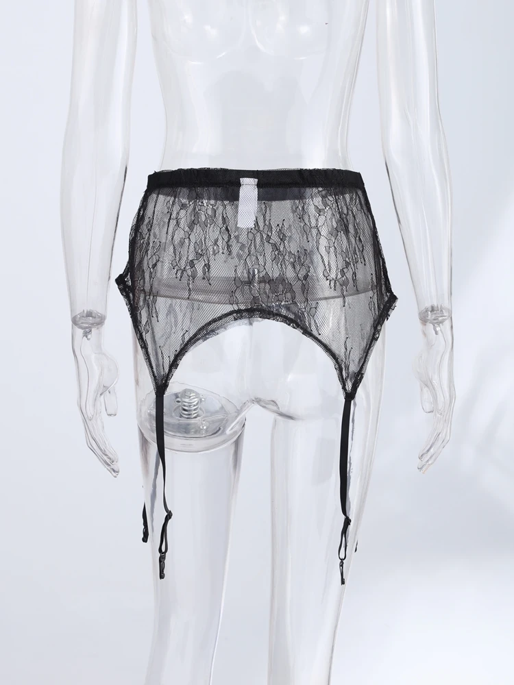 Hochgeschnittener Rock mit Spitzenbesatz und Po-Flap für Damen, Sexy Rockverlängerung, Transparenter Blumenmuster-Overlay-Rock mit Taillenbund, Damen-Partykleidung – Detail 11