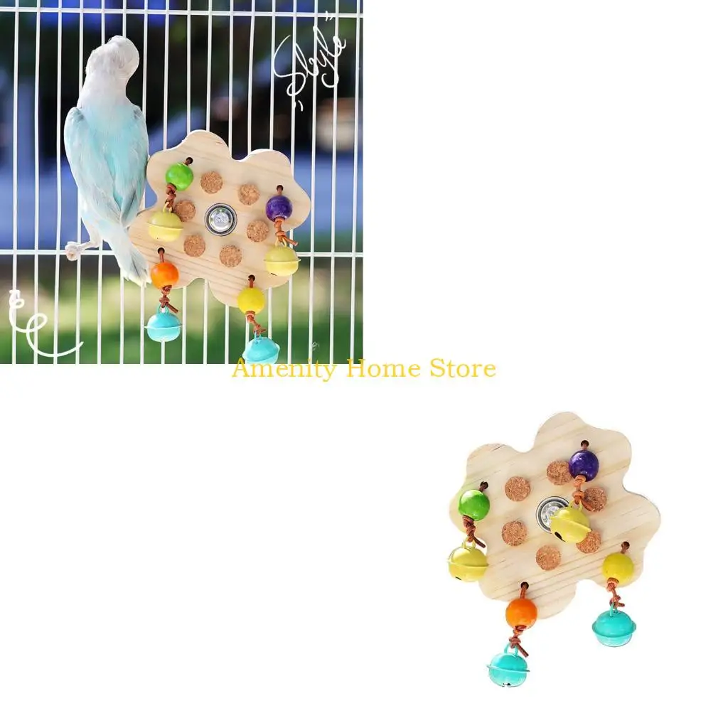 F26C Wooden Bird Activity Toy for Small Birds, Moving Sound-Part Structure with Simple Assembly and Screw-and-Washer Enclosure