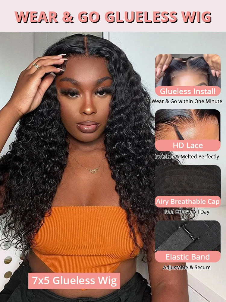 Transparent 13X4 13X6 Lace Frontal Wig 7X5 Water Curly Glueless Wigs Ready to Go 250% 40 46 48 50 Inch Deep Wave Human Hair Wigs