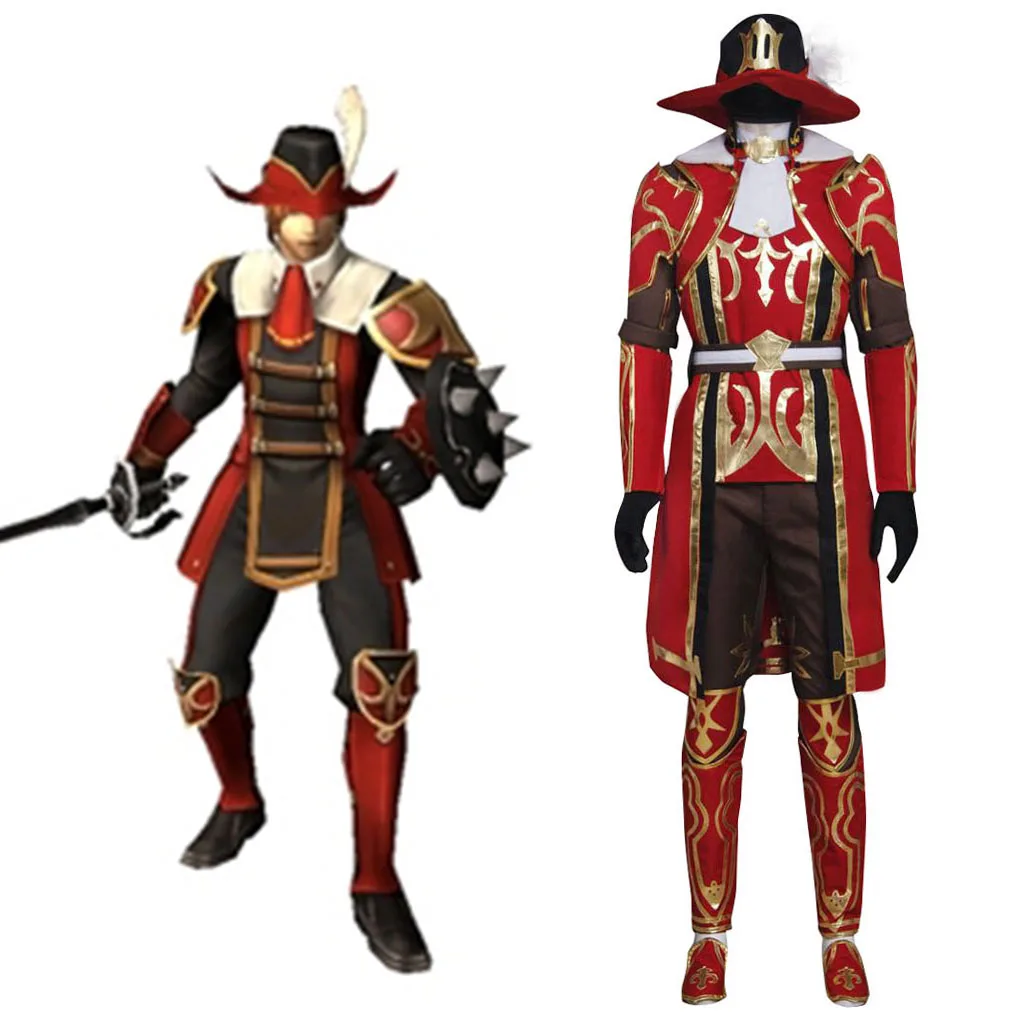 Game FF11 Red Mage Cosplay Costume For Men Fantasia Red Magical Uniform Suit Halloween Carnival Party Officer Soldier Outfits