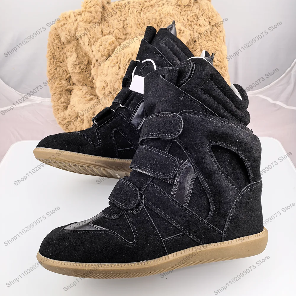 Scarpe da ginnastica alte con zeppa nascosta in pelle scamosciata alla moda per donna Scarpe casual morbide e comode per donna