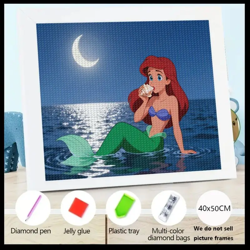 

1 шт. DIY 5D комплект алмазной живописи, Русалочка Ариэль мультфильм принцесса полная дрель алмазное искусство, сверкающий кристалл драгоценный камень живопись Se