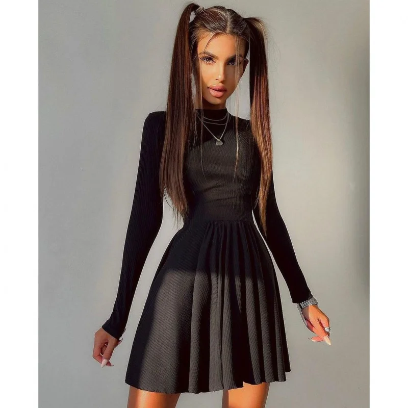 

2025 Solid Color Elegant Back-Cut A-Line Long-Sleeve women Dress,Fashionable and Comfortable