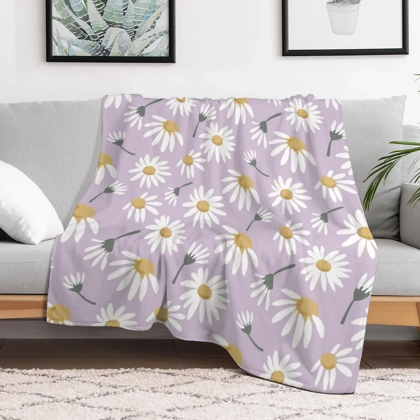 white daisies on lavender Throw Blanket Summer Beddings decorative Nap Blankets