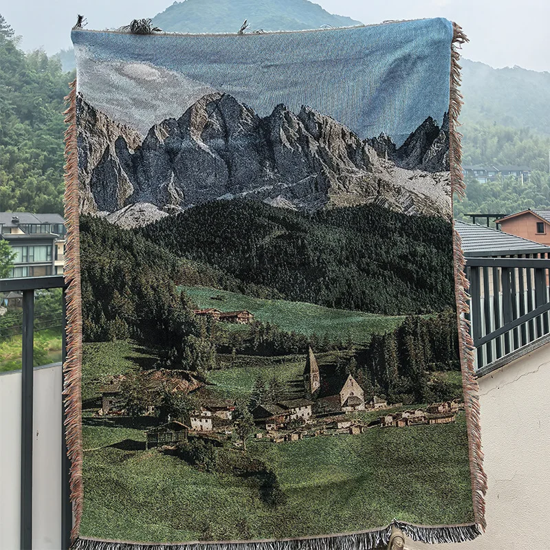 Nordic Aesthetic and Healing Alps Landscape Sofa Blanket Single Sofa Cover Camping Blanket Multi-functional Picnic Couch Cover