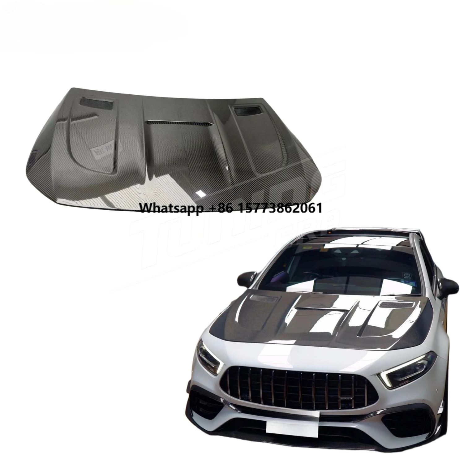 Tuning Parts PT Style Light Weight Carbon Fiber Engine Hood Bonnet Add for Mecedes A-Class W177 A45S 2018-IN Hatchback Sedan