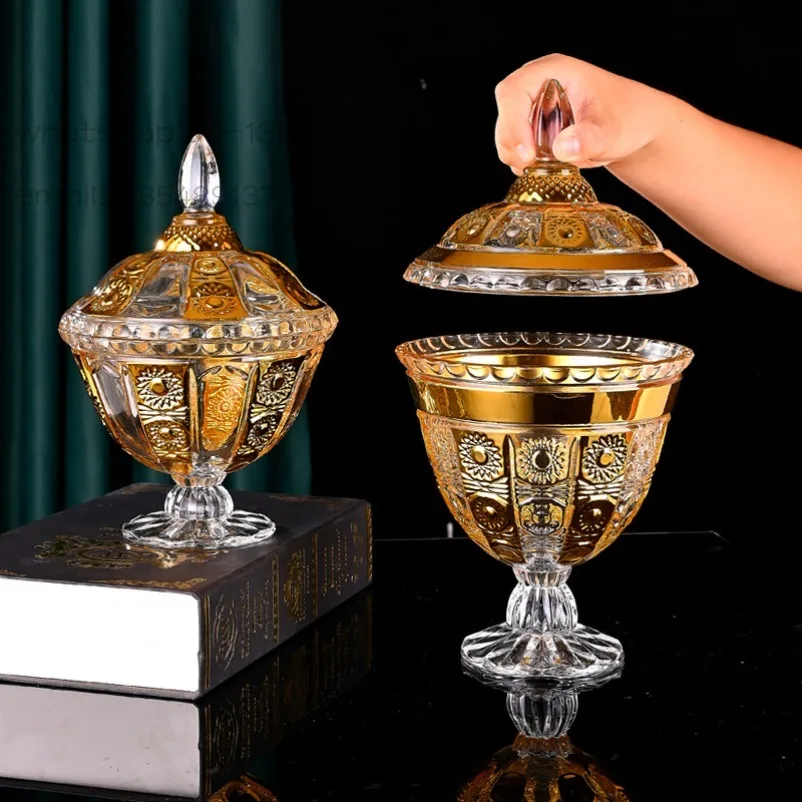 Court European crown relief with lid glass sugar jar sun flower dried fruit jar storage jar ornament