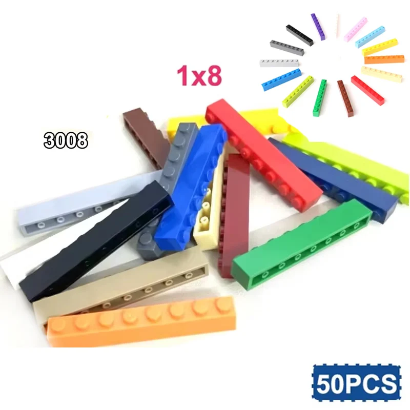 

50PCS/Set 1 x 8 Thick Bricks Bulk Creative Colorful Assembled MOC 3008 DIY Educational Technology Buildings Blocks Toys Parts