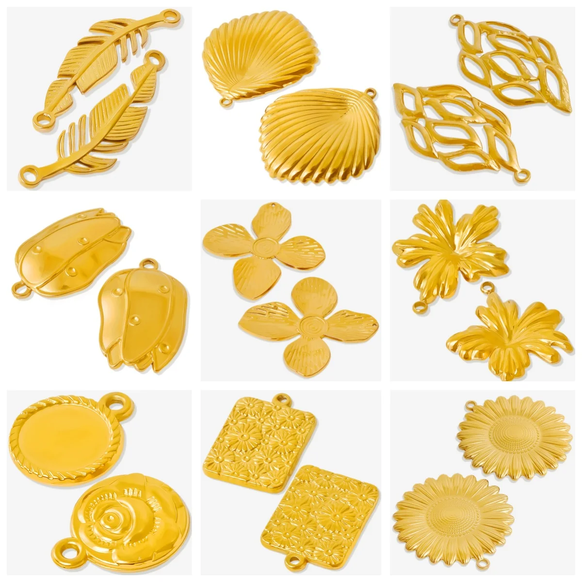 Real Gold Plated Stainless Steel Plant Charms 10pcs/Lot Coral Tree Hollow Leaves Flower Pendants Diy Making Necklace Jewelry
