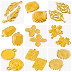 Real Gold Plated Stainless Steel Plant Charms 10pcs/Lot Coral Tree Hollow Leaves Flower Pendants Diy Making Necklace Jewelry